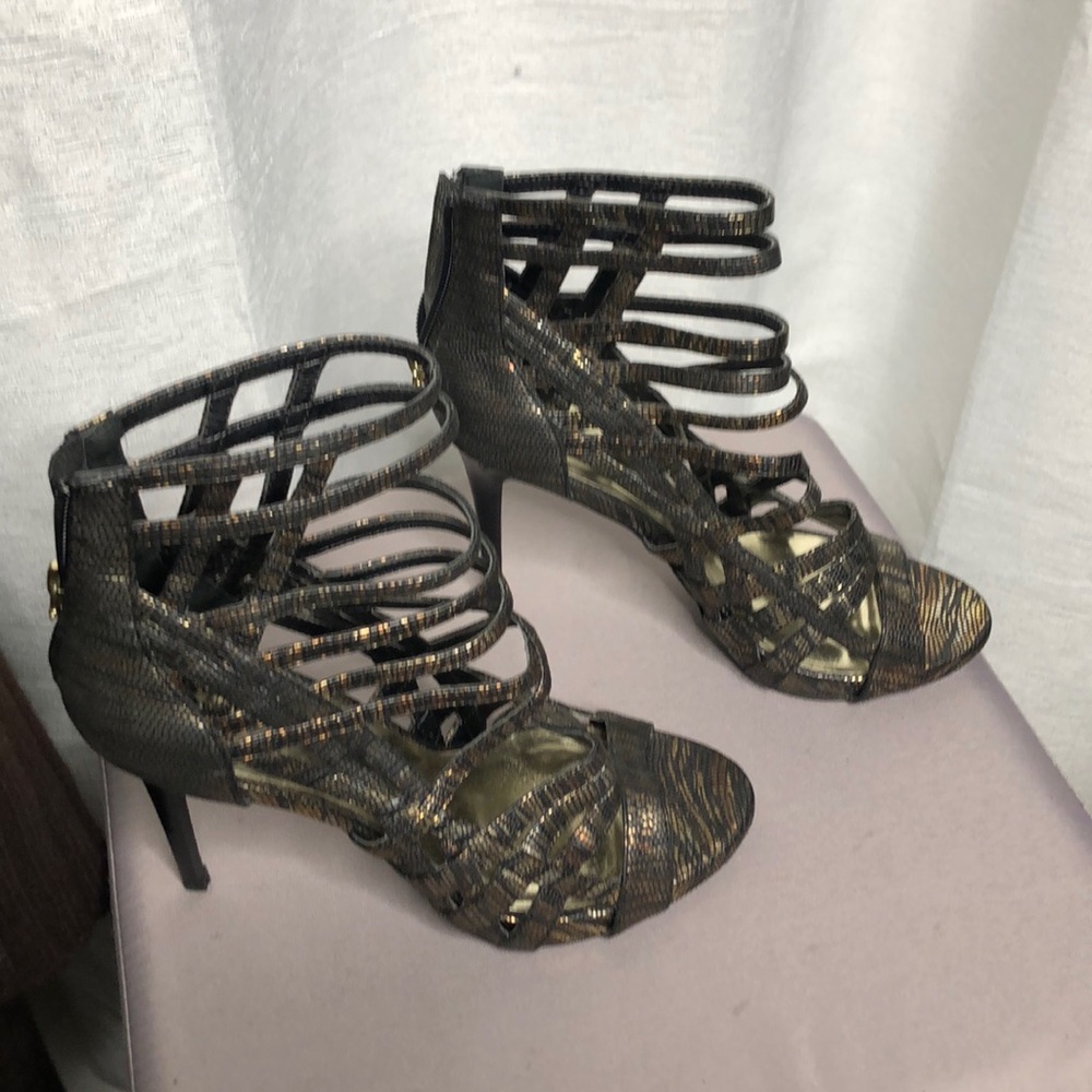 Bebe metallic animal stripped stilettos